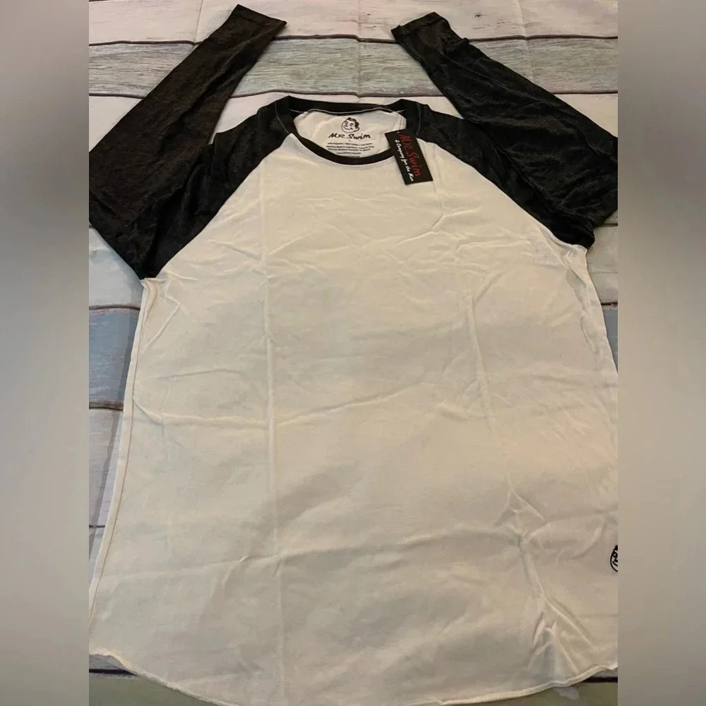 Mr. Swim Triblend Raglan Tee, Cream/Black, Large, NWT